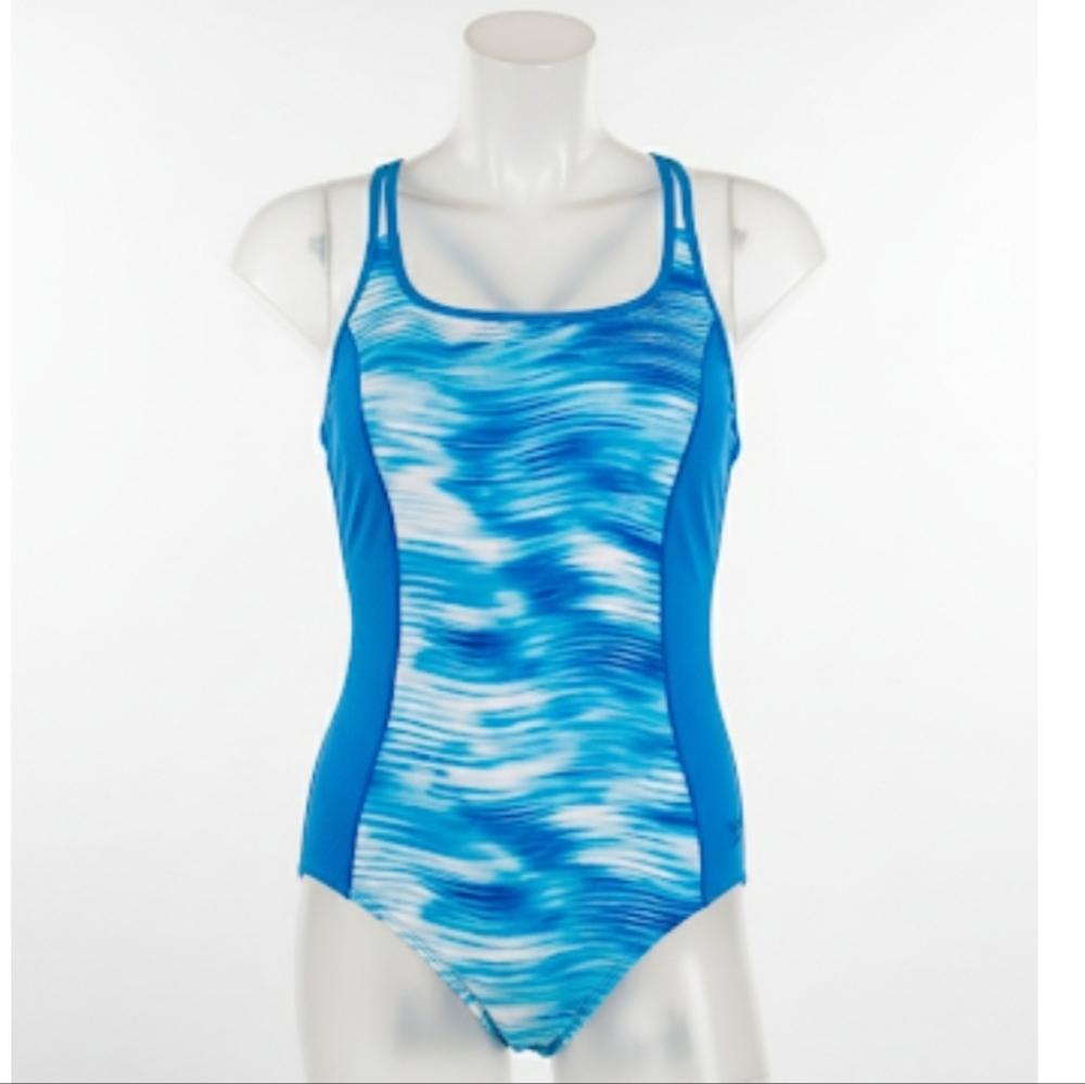 𝅺Roots One Piece Blue Printed Paneled Swimsuit Size 14
